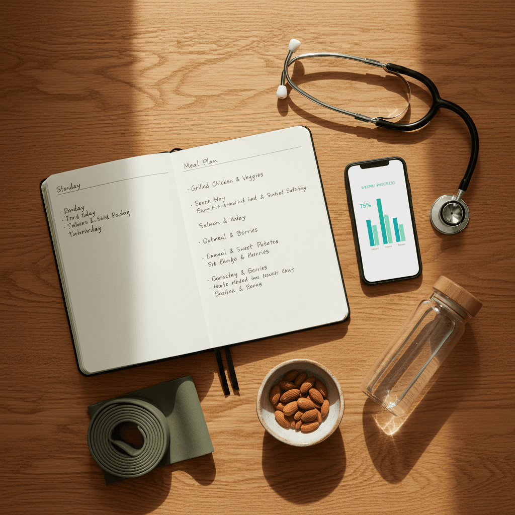 Health coaching essentials \u2014 meal plan, progress tracking, stethoscope